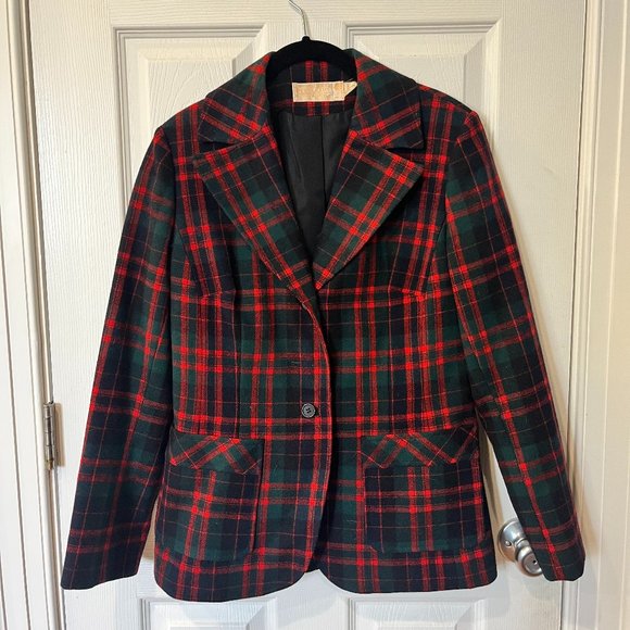 Vintage Pendleton Tartan Plaid Red, Navy, and Green Blazer - Picture 1 of 4